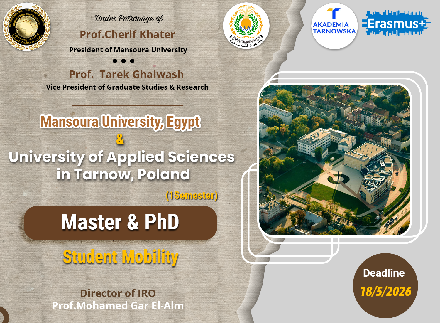 منحة لسفر طلاب الماجستير والدكتوراه لقضاء فصل دراسى بجامعة University of Applied Sciences in Tarnow,Poland 